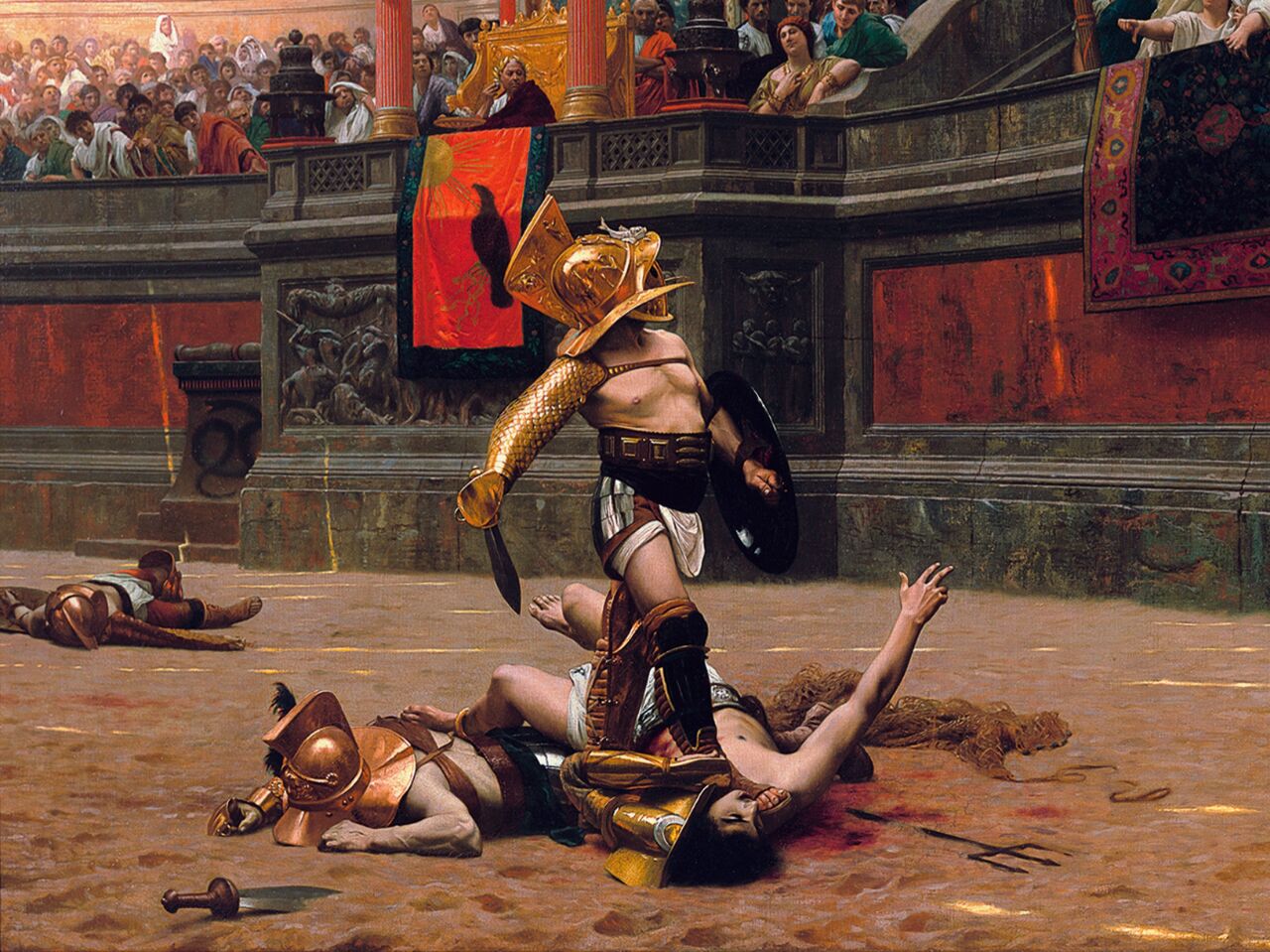 Умирающий гладиатор. Гладиаторские бои в Риме.